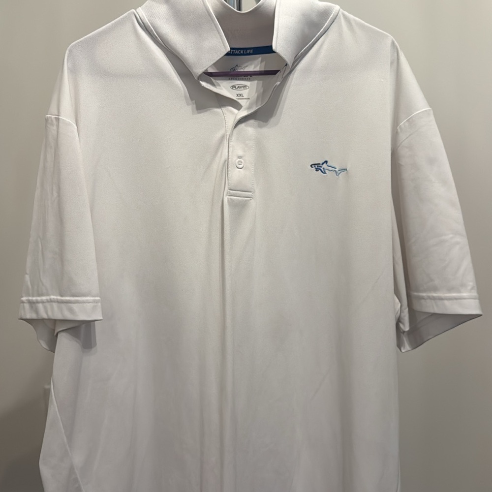 Greg Norman Collection White Polo Shirt with Blue Logo